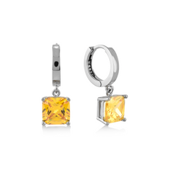 Sarı Zirconia Taşlı Kare Kesim Küpe