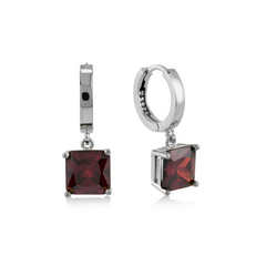 Garnet Zirconia Taşlı Kare Kesim Küpe