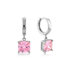 Pink Zirconia Taşlı Kare Kesim Küpe