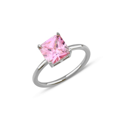 Pink Zirconia Taşlı Kare Kesim Tektaş Yüzük