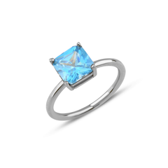 Aquamarine Zirconia Taşlı Kare Kesim Tektaş Yüzük