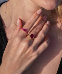 Karosh Yakut Renk Oval Taşlı Tektaş Yüzük - Karosh