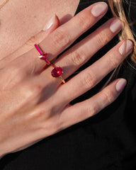 Karosh Yakut Renk Oval Taşlı Tektaş Yüzük - Karosh