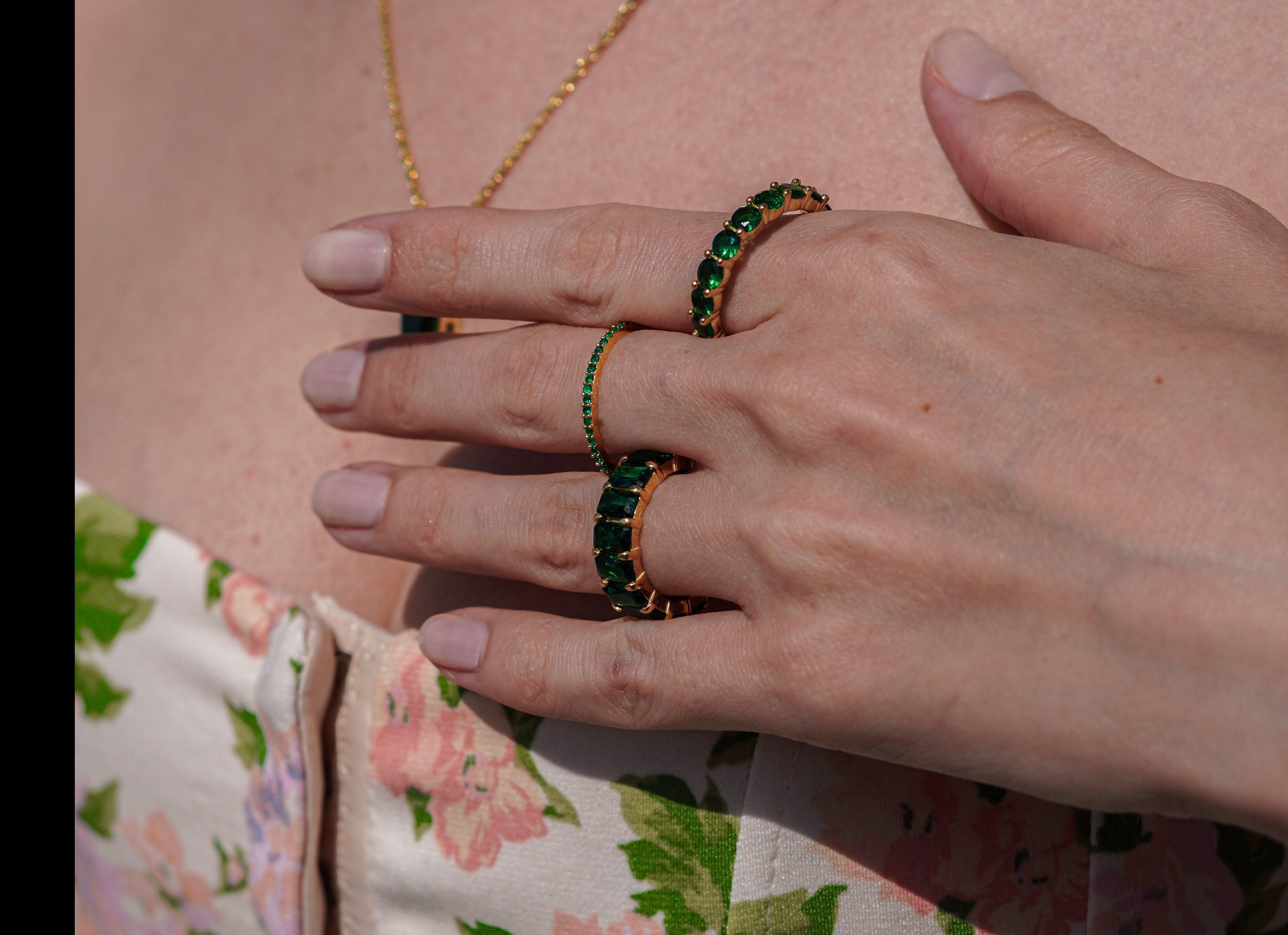 Karosh Zümrüt Renk Baget Taşlı Tamtur Yüzük - Karosh