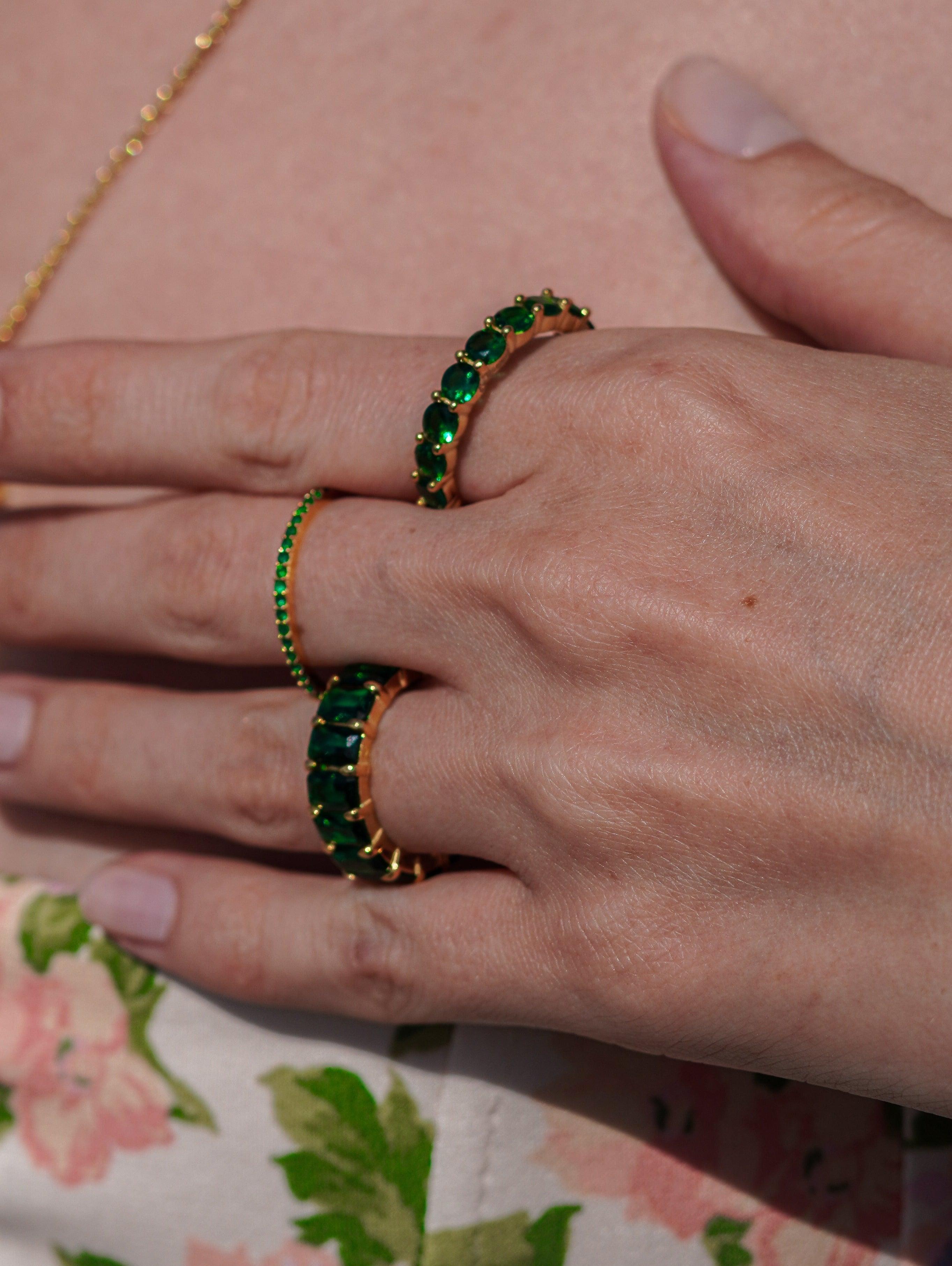 Karosh Zümrüt Renk Baget Taşlı Tamtur Yüzük - Karosh