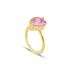 Pink Zirconia Taşlı Kalp Kesim Tektaş Yüzük