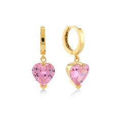 Pink Zirconia Taşlı Kalp Kesim Küpe