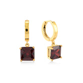 Garnet Zirconia Taşlı Kare Kesim Küpe
