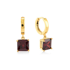 Garnet Zirconia Taşlı Kare Kesim Küpe