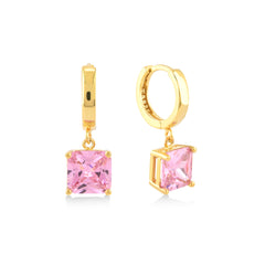 Pink Zirconia Taşlı Kare Kesim Küpe