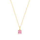 Pink Zirconia Taşlı Kare Kesim Kolye