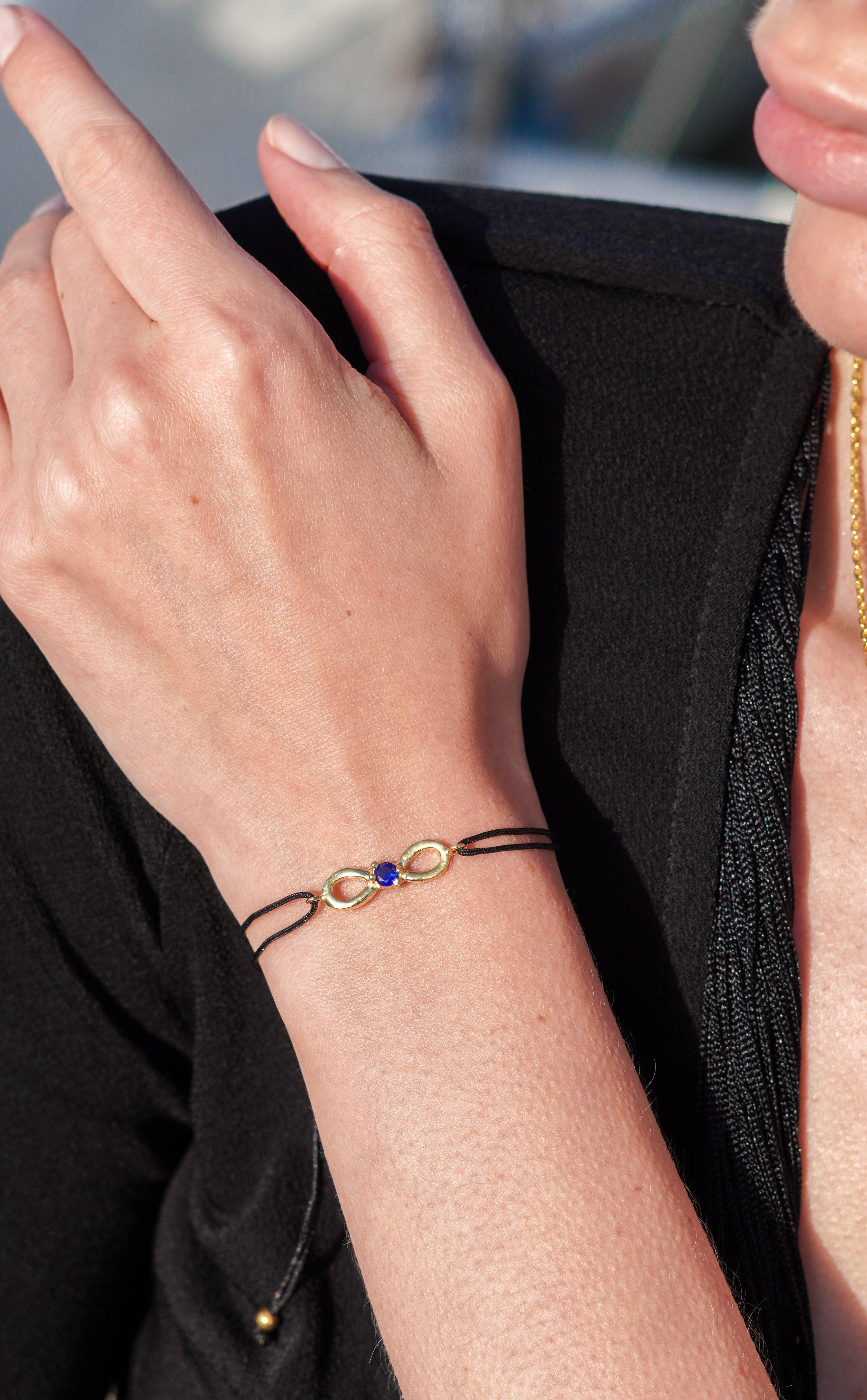 Karosh Safir Renk Taşlı Sonsuz İpli Bileklik - Karosh