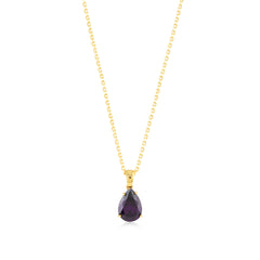 Ametist Zirconia Taşlı Damla Kesim Kolye