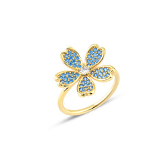 Aquamarine Zirconia Taşlı Daisy Yüzük