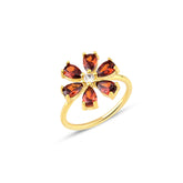 Garnet Zirconia Taşlı Damla Kesim Daisy Yüzük