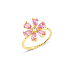 Pink Zirconia Taşlı Damla Kesim Daisy Yüzük