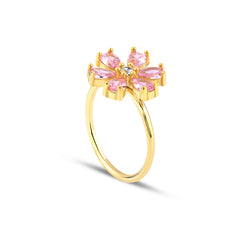 Pink Zirconia Taşlı Damla Kesim Daisy Yüzük