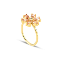 Champagne Zirconia Taşlı Damla Kesim Daisy Yüzük