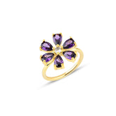 Ametist Zirconia Taşlı Damla Kesim Daisy Yüzük