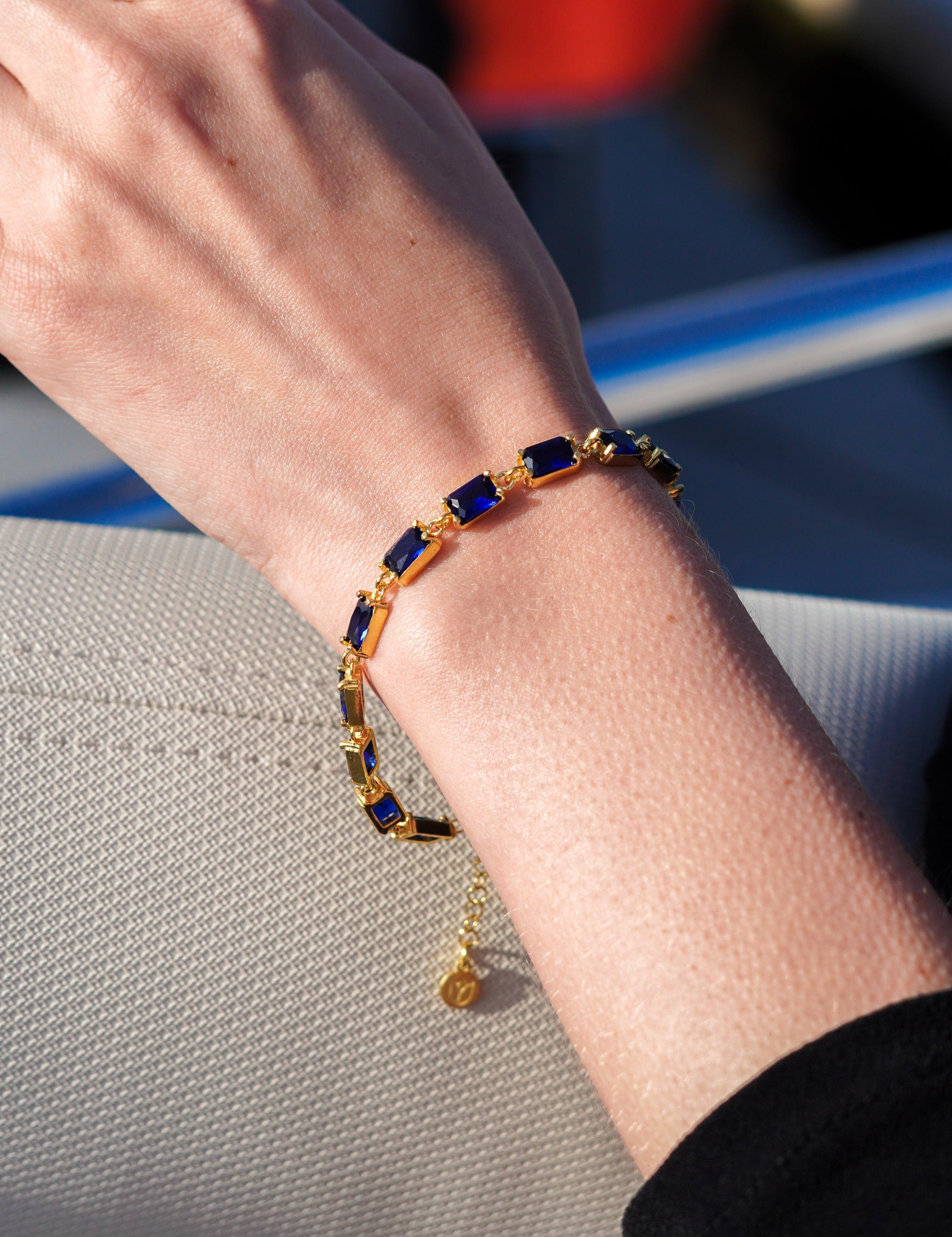 Karosh Safir Renk Taşlı Baget Kırık Su Yolu Bileklik - Karosh