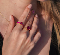 Karosh Yakut Renk Oval Taşlı Tektaş Yüzük - Karosh