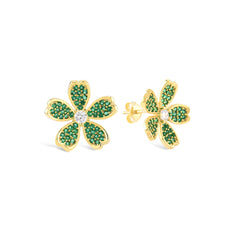 Zümrüt Zirconia Taşlı Daisy Küpe