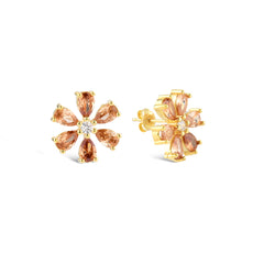 Champagne Zirconia Taşlı Damla Kesim Daisy Küpe