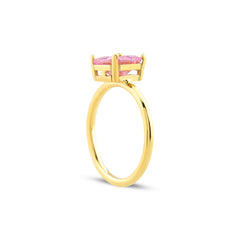 Pink Zirconia Taşlı Kare Kesim Tektaş Yüzük