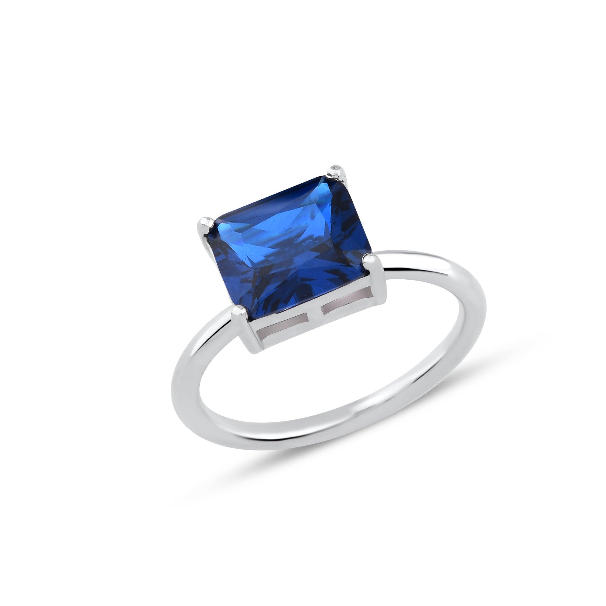 Karosh Safir Renk Baget Taşlı Tektaş Yüzük - Karosh