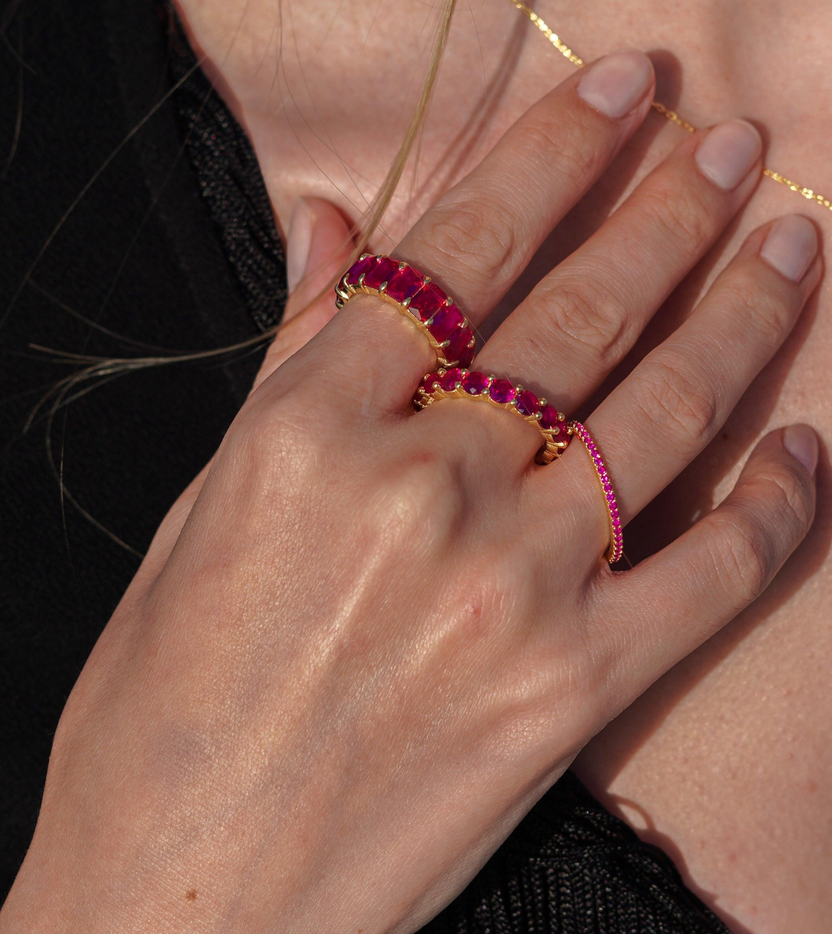 Karosh Yakut Renk Taşlı Tamtur Eklem Yüzüğü - Karosh