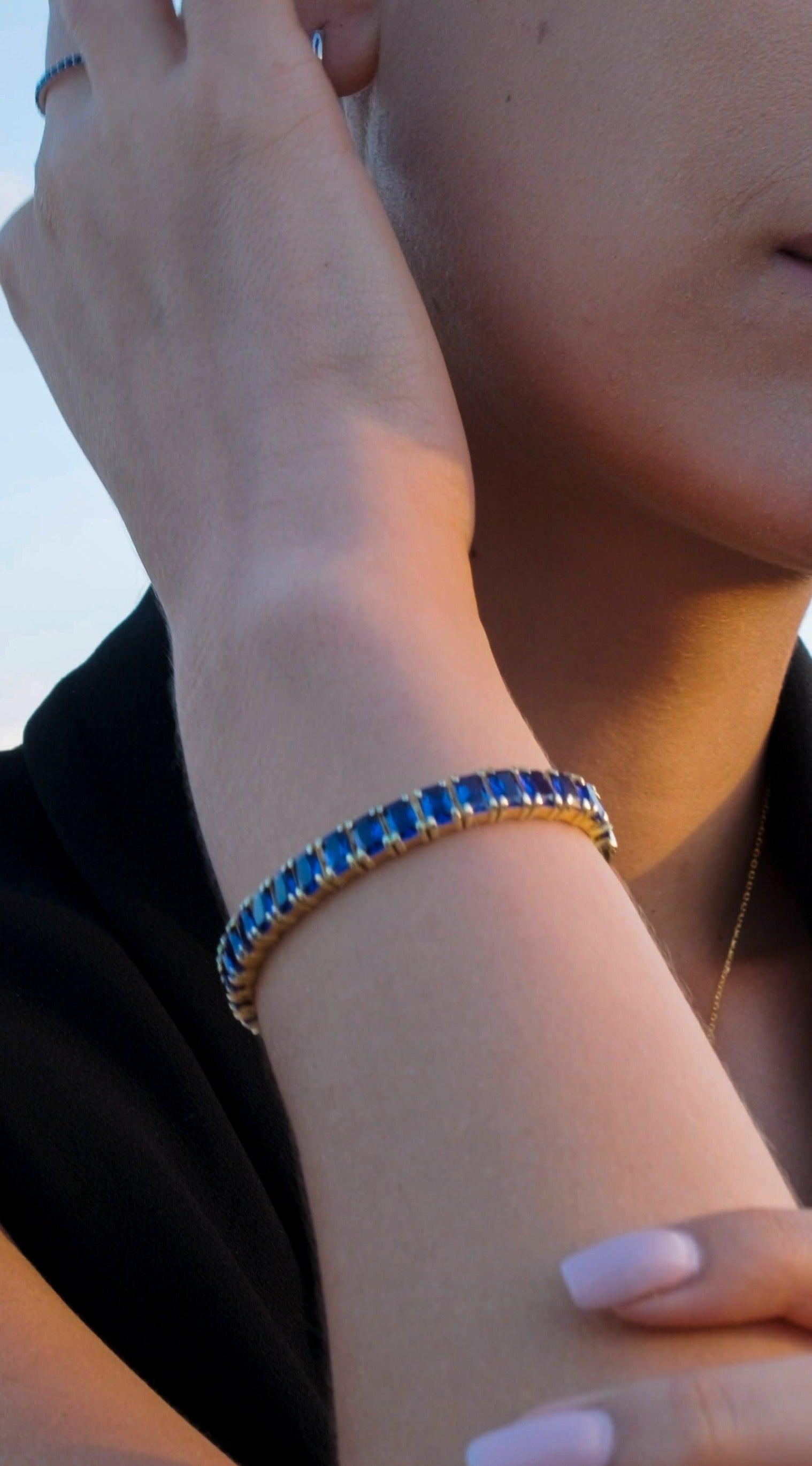 Karosh Safir Renk Taşlı Baget Kesim Su Yolu Bileklik - Karosh