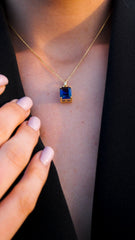 Karosh Safir Renk Baget Taşlı Kolye - Karosh